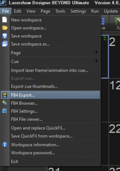 BEYOND FB4 Export Menu option